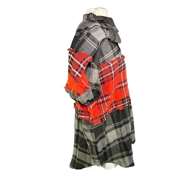 Rebel Vengeance Mens Plaid Patchwork Shirt Jacket XL 100% Cotton Red & Black - Picture 14 of 14